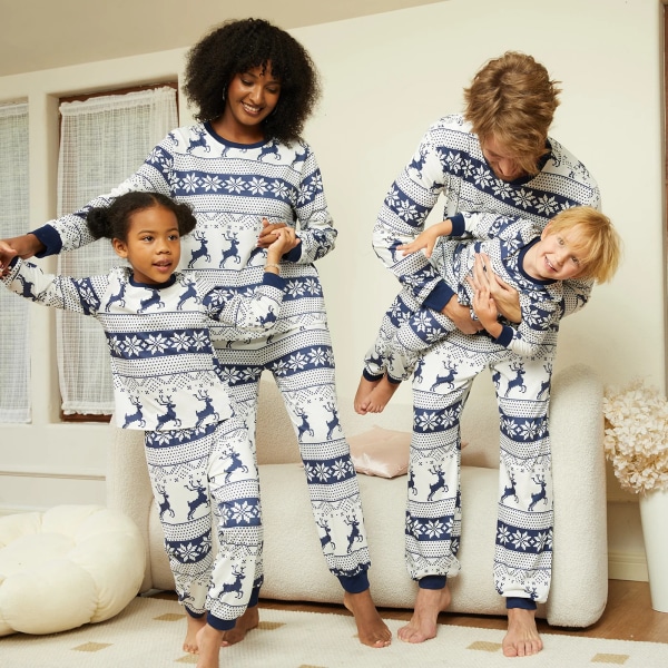 Julfamiljsmatchande överallt blått print Långärmad Naia™ Pyjamasset (flammsäker) Blue WomenM