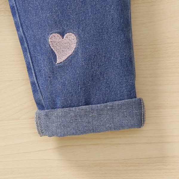 Toddler flicka hjärta broderade elastiska blå jeans jeans Blue 3-4 Years