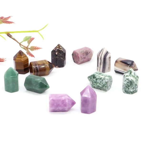 Mini Point Tower Wand Natursten Kristall Polerad Reiki Healing Kvartsprismor Hantverk DIY Smycken Pendel Heminredning Partihandel Lilac Lepidolite 20pcs