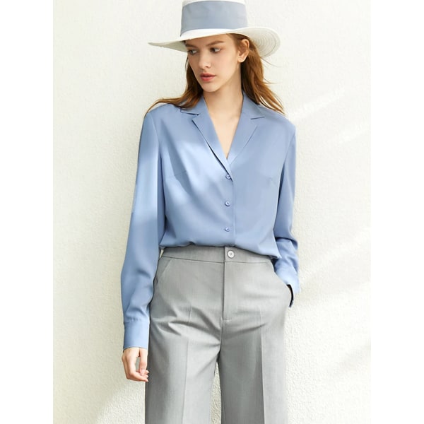 Minimalism Skjortor för kvinnor 2023 Vårmode Kontor Dam Casual Lös skjorta Nischdesign Chiffong blus Toppar 12312017 Grey Blue XL