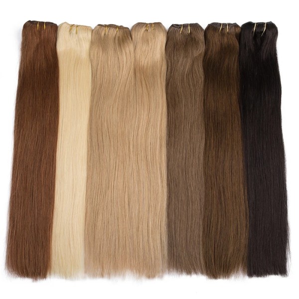 7 st Klämma i människohårförlängningar 100 % äkta människohår Klämma i hårförlängningar Klippbara hårbitar Rakt Remy Black Hair P18-613 14inch 80gram