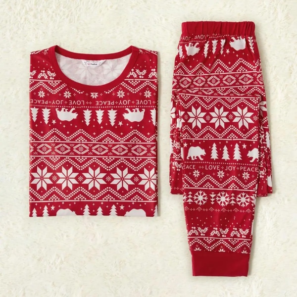 Traditionellt print Familjematchande outfit Långärmad pyjamasset Set（Flamsäker） Red Men L