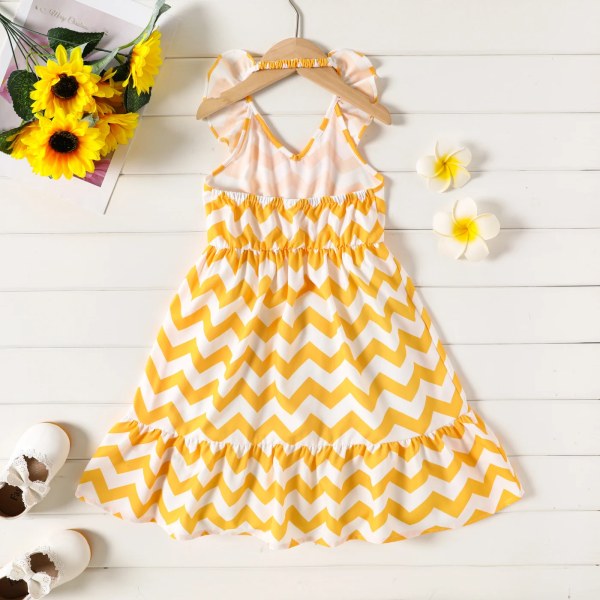 Toddler Chevron Stripe ärmlös grimklänning Yellow 3-4 Years