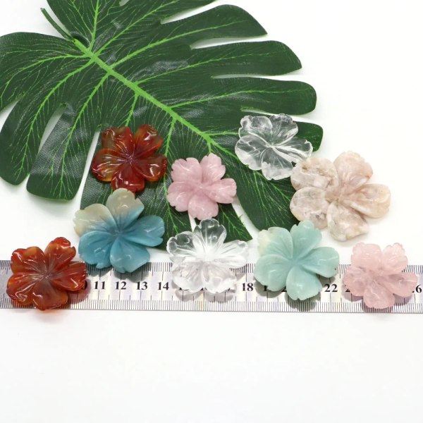 Pretty Peach Blossom Natural Clear Quartz Healing Crystal Stone Carving Blommor Statyett Hantverk Heminredning Prydnadsföremål Presenter Blossom Agate 3pcs