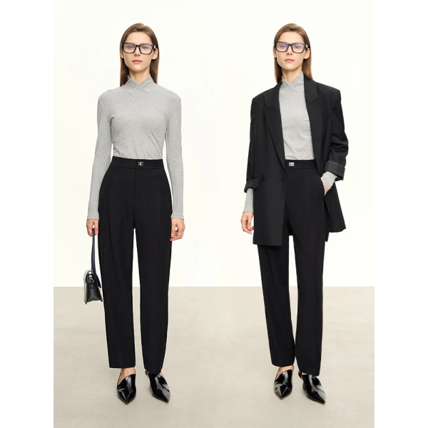 Minimalism Casual Haremsbyxor för kvinnor Lösa 2023 Höstnyhet Enkel Office Lady Basics Blazer Dambyxor 12323008 black M