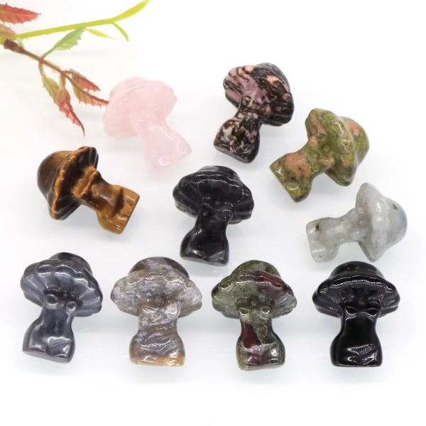 1,2" Svamp Dammodell Staty Natursten Rose Quartsz Reiki Healing Kristallädelstenar Statyett Hantverk Heminredning Kärlekspresent Unakite 5pcs