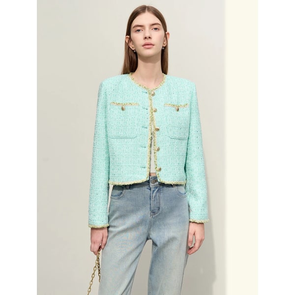 Minimalistiska jackor för kvinnor 2023 Mode Elegant O-ringad Enkelknäppt Vintage Petite Nisch Design Kläder Kappa 72321014 Cool Pink XL