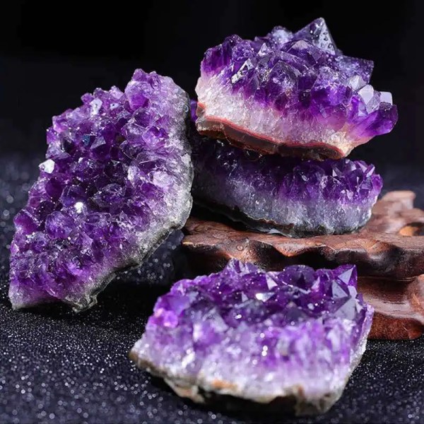 200g-300g Naturlig rå Ametist Cluster Geode Druzy Lila Kvartskristall Reiki Healing Stones Prov Heminredning Hantverk 1st 200-300g (6-8cm)