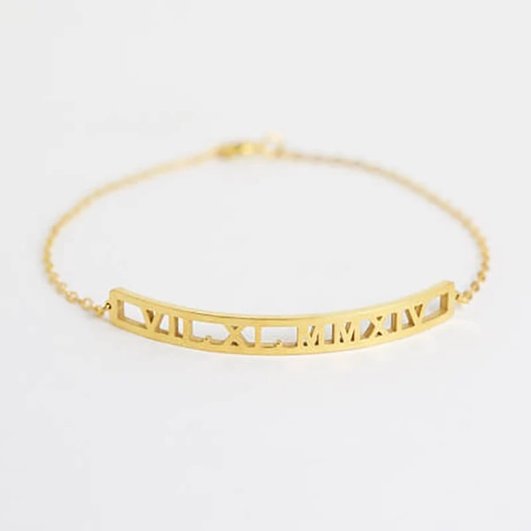 Personliga romerska siffror Anklet Anklet Namn Datum Bar Anklet Charm Ben Armband Rostfritt stål Rose Smycken Present Gold Color