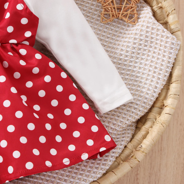 2st Baby Girl Polka Dot Print Faux-two volanger långärmad klänning & set Red 12-18 Months