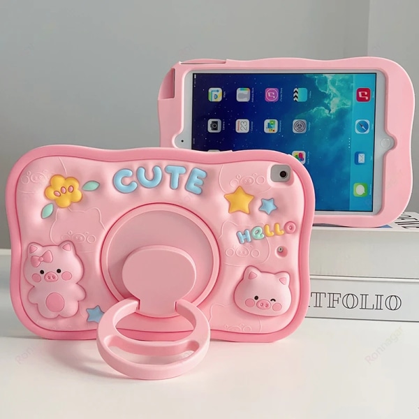 3D Cute Pig Tablet Case för IPad Mini 2 3 4 5 6 9.7 7:e 8:e 9:e 10,2 10:e Gen Air 4 5 10,9'' Pro 11 tums Funda Case Kids Cartoon Astronaut 1 NO Strap Pro11 2020 2021 2022