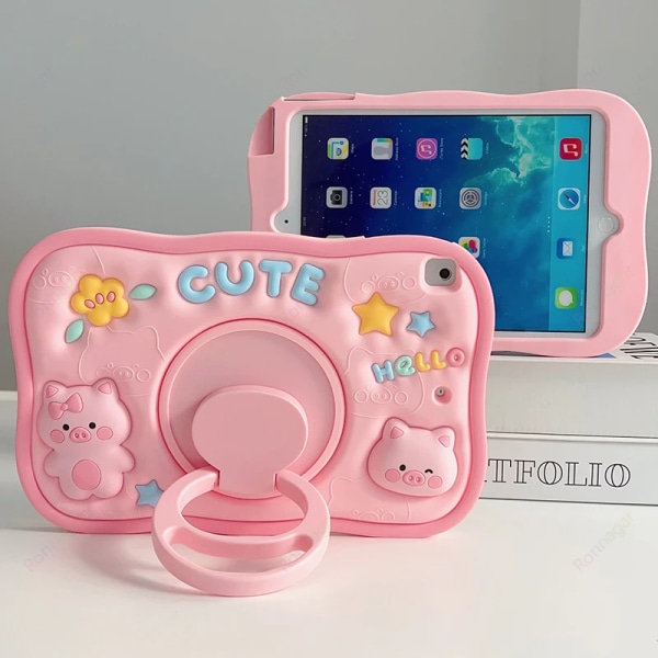 3D Cute Pig Tablet Case för IPad Mini 2 3 4 5 6 9.7 7:e 8:e 9:e 10,2 10:e Gen Air 4 5 10,9'' Pro 11 tums Funda Case Kids Cartoon Unicorn NO Strap IPad Pro Air3 10.5