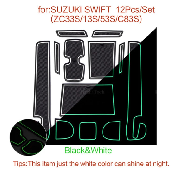 Bildörrsspårmatta Halkskyddsmatta Gummimattor Spår Håldyna Interiör för Suzuki Swift ZC33S 2018 2019 2020 White luminous