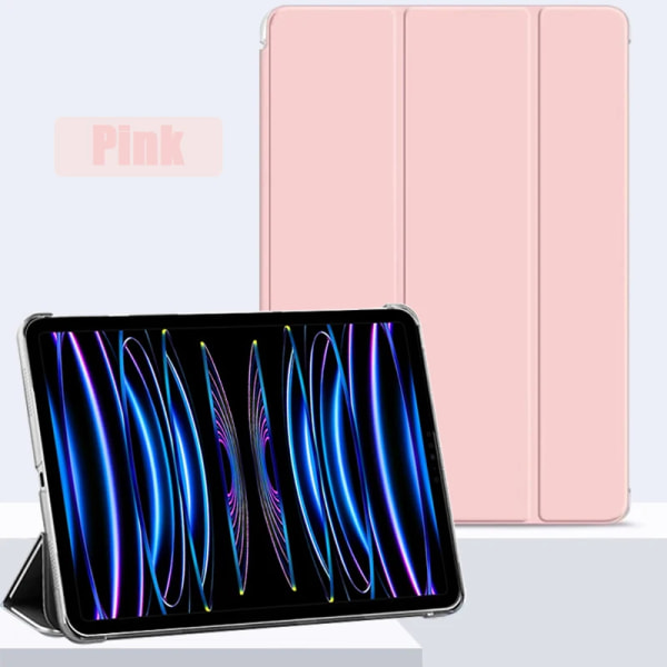 För iPad Pro 11 "smart cover iPad Air 1 2 3 4 5 iPad 5:e 6:e 7:e 8:e 9:e 10,2" stående genomskinligt case iPad Pro 11 2022 Pink