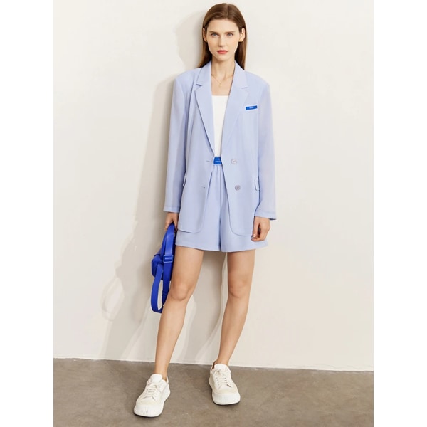 Minimalism Damkostym Mode 2023 Sommar Blazer & Kostymer Kontor Dam Tvådelat Set Chic Dam Separat Rea 72311003 blueshorts72311004 L