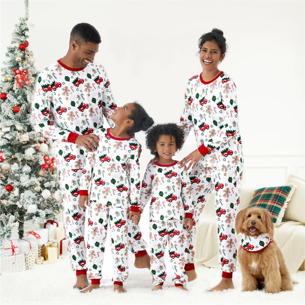 Christmas Family Matching Allover Red Truck Print Långärmad pyjamasset (flammsäker) White MenL