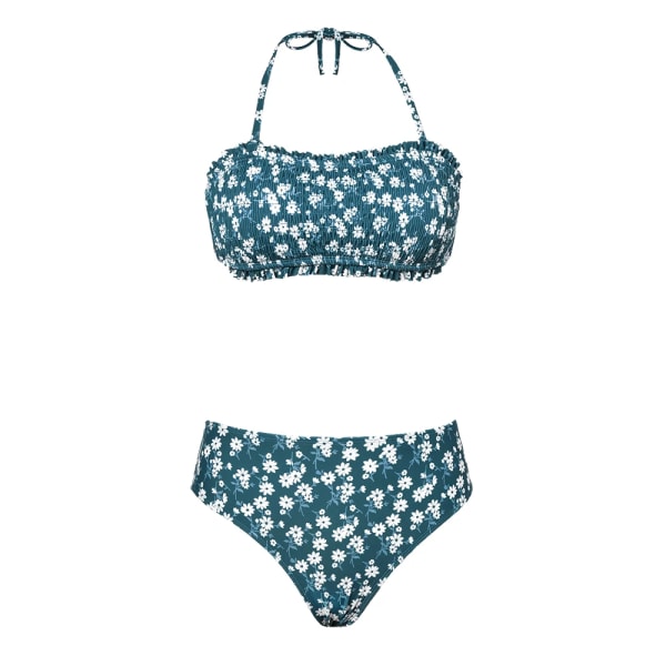 Smocked Tie Back Bandeau Mid Waist Bikini Set Baddräkt För Kvinnor Sexiga Tvådelade Strandkläder 2023 Baddräkt Badkläder DAA12C3H002RC XL