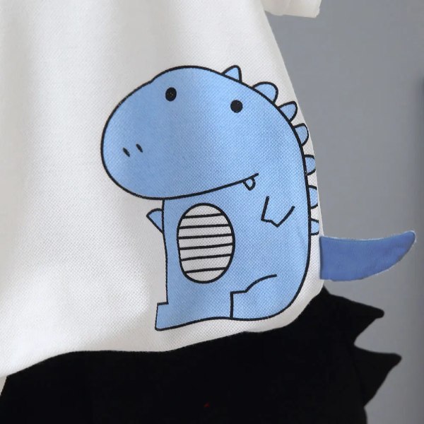 2st Toddler Boy Casual Dinosaur Print Pikétröja & Spike Design Shorts Set DarkBlue 3-4Years