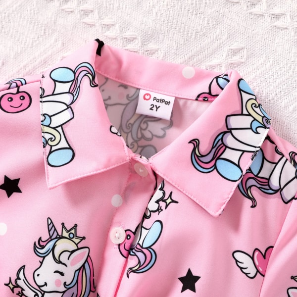 2st Toddler Girl Allover Unicorn Print Långärmad skjorta och Slip Dress Set Pink 3-4 Years