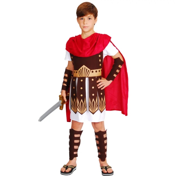 Barn Barn antika romerska Grekland grekisk krigare Soldat Gladiator Medeltida riddarkostymer för pojkar Pojkar Halloweenfest B-0059 NoShieldSword L(height 120-130cm)