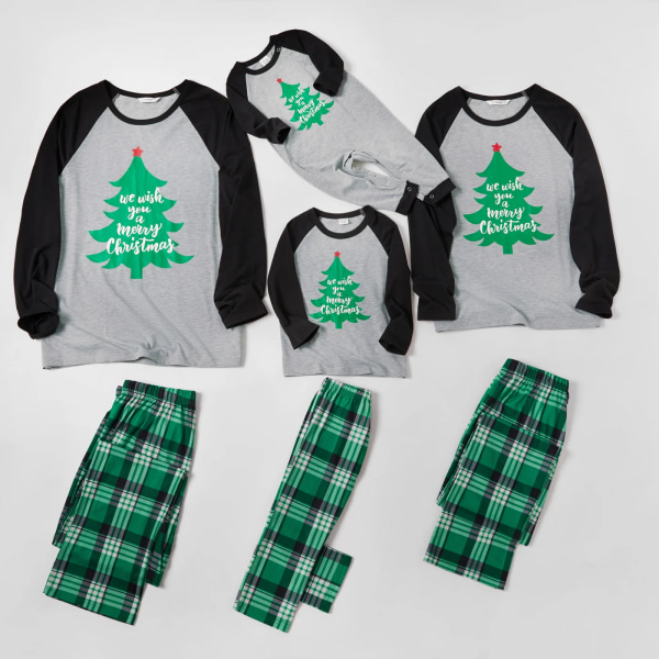 Mosaik Familj Matchande Merry Christmas Tree Print Family Look Green Party Pyjamas Klädset（Flamsäker） Green Kids 4-5 Years