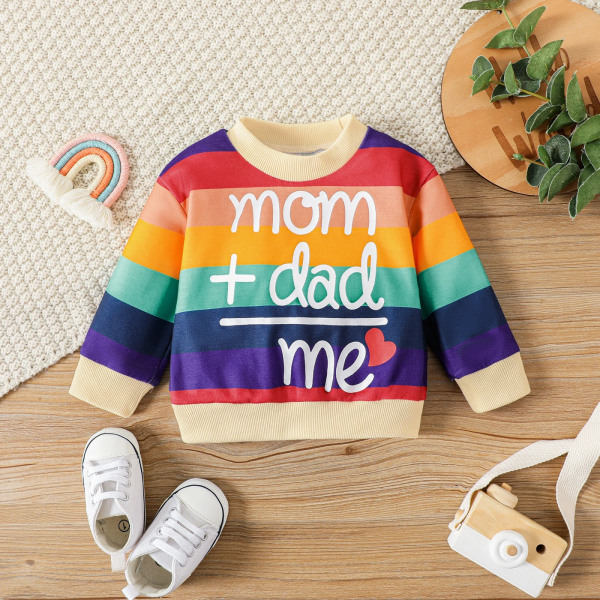 Baby pojke/flicka hjärta & print regnbåge färgblock Långärmad tröja Multi-color 18-24Months