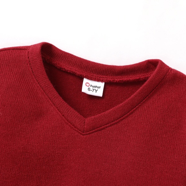 Kid Boy School Uniform Solid V-ringad Långärmad tröja Red 5-6Years