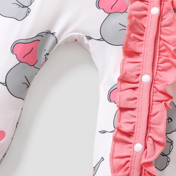 2st All Over Cartoon Koala Print Vit Långärmad Ruffle Snap-up Baby Jumpsuit Set White 0-3Months