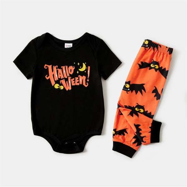 Halloween-familj matchande bokstäver och print Kortärmade pyjamasset (flammsäker) Colorblock Women XXL