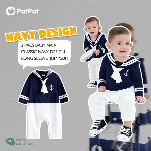 Baby Pojke/Flicka Naia Klassisk Marinblå Design Långärmad Jumpsuit DarkBlue 12-18Months