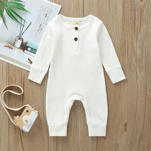 Baby pojke / flicka bomull stickad stil solid cardigan långärmad jumpsuit White 6-9 Months