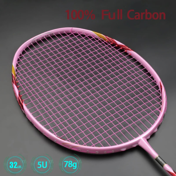 100% kol Ultralätt 5U offensiv badmintonracket Strung Elasticitet Bambu Hantverk 30-32lbs Träningsracketväska Sport Pink