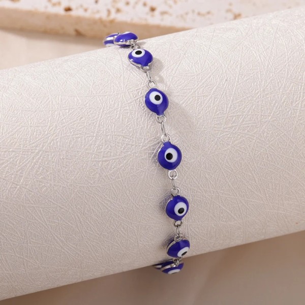 Rostfritt stål Evil Eye Armband För Kvinnor Emalj Rund Kedja Blå Evil Eye Bead Armband Sommar Beach Foot Smycken Present HJ363G