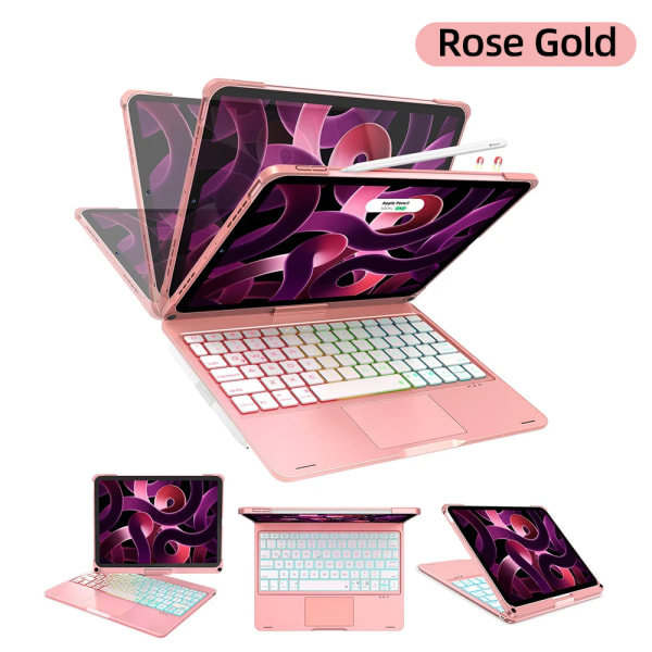 För iPad 10.2 Magic Keyboard För iPad Pro 11 Air 5 4 10.9 Air 3 Pro 10.5 Case För mini 6 360° roterbart bakgrundsbelyst cover iPad 10.2 7 8 9th Rose Gold English