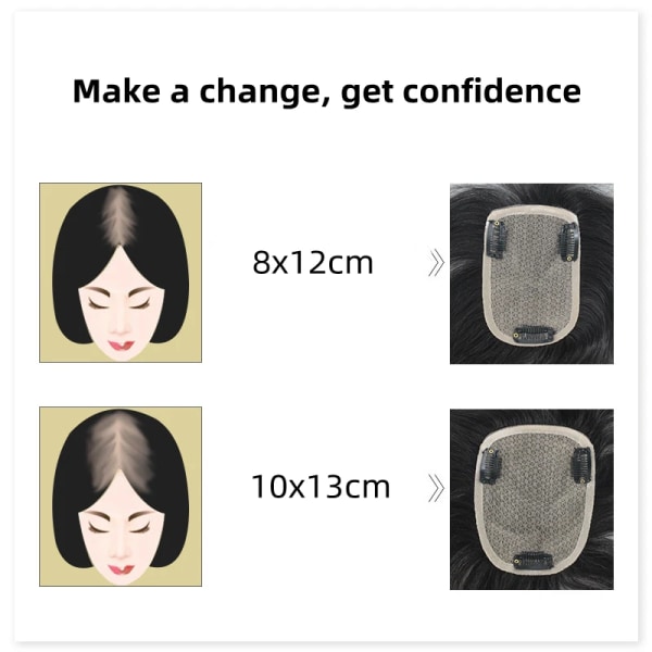 Människohår Topper för kvinnor Kläm i hårstycken Handgjorda kvinnors peruk Andas hår lugg Byte av rakt hår Toupé 1B 10 inches