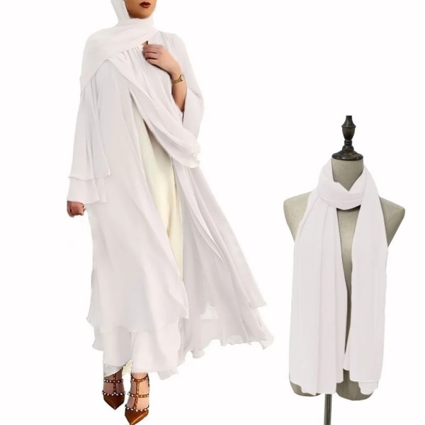 Ramadan Open Chiffong Abaya Dubai Kvinnor Sash Marocain Kaftan Eid Hijab Lång mantel Muslimsk mode Kläder Turkiet Vestido De Mujer Army-green XXL