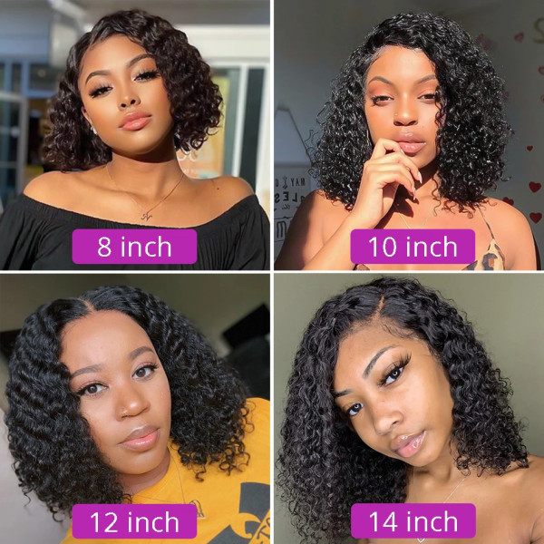 Djupt lockigt människohår Spetsperuker 13x1 Kort Bob Spets Peruk Brasiliansk Deep Wave Frontal Peruk Kort Bob Peruk Spetsförslutning Peruk 180% 10inches 4x4 Lace Wig