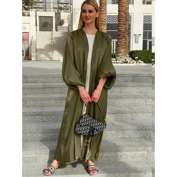 Eid Djellaba Abaya Dubai Glänsande mjuk manschett Ärmar Muslimsk klänning Silkeslen Kimono Dubai Turkiet Muslimsk klänning Islam Abayas Med Bälte WY56 Black with Scarf XXL