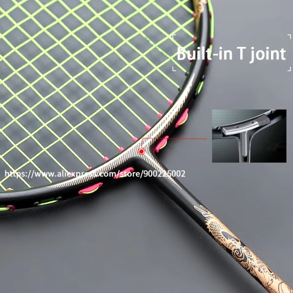 Lättaste 10U 52G 100% Full Carbon Fiber Badmintonracket Strings Väskor Högspänning 22-30LBS Professionell racket Speed ​​Sports Black