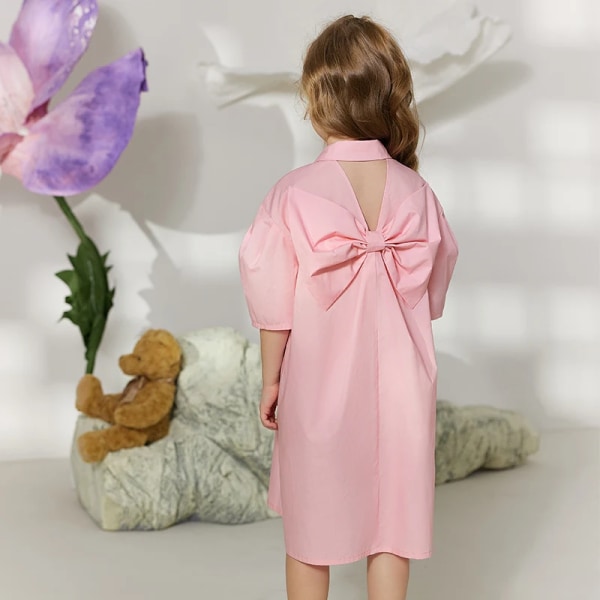 Barn 2023 Sommar Nytt i klänningar Vestidos för tjejer Rosett Prinsessskjorta 100 % bomull Semesterstil Barnkläder Flickor 22341032 pink 110cm