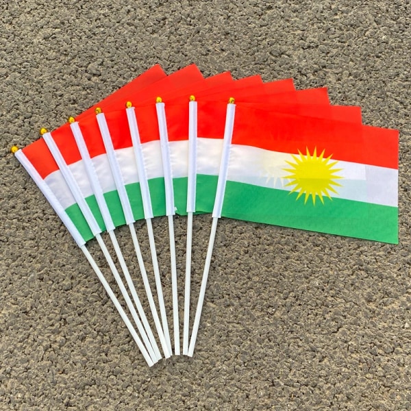 100 st 14*21 cm En plastpinne kurdisk handflagga Banner Hand viftande flagga Nationalflagga