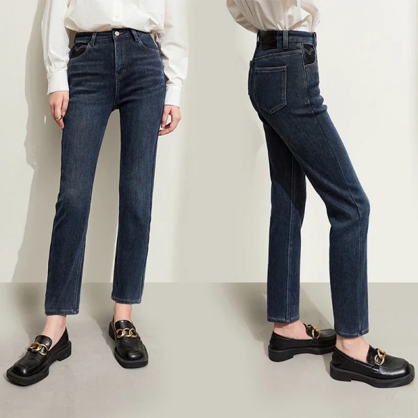 Minimalistiska damjeans 2023 Vinter Nya Retro Tunna Tjocka jeansbyxor Kontor Dam Trendig Kvalitet Casual Byxor 12344353 dark blue XL