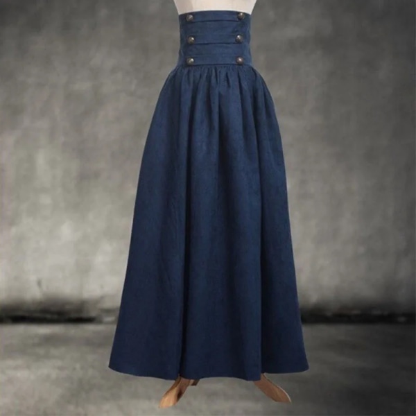 Vintage medeltida renässansveckad Maxikjol för kvinnor Halloween kostym hög midja klänning Big Swing Kjol Plus storlek 3XL Sky blue M