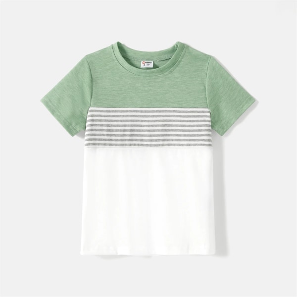 Matchande kläder för familjen Rejäla kortärmade klänningar med bälte och randiga Colorblock T-shirts-set Green Women M