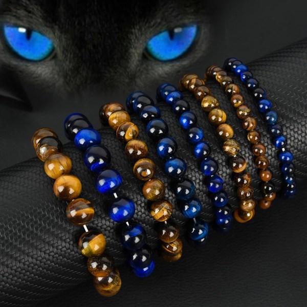 6/8/10/12 mm Natursten Tiger Eye Crystal Beads Armband för män Kvinnor Älskare Par Armband Buddha Charm Armband Healthy 8mm Blue