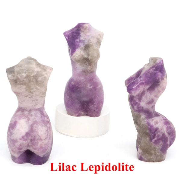 3 "naturstenar snidade kvinnor byst modell staty Healing Crystal Reiki ädelsten Sexig flicka Kroppshantverk statyett hemprydnad Lilac Lepidolite 1pcs