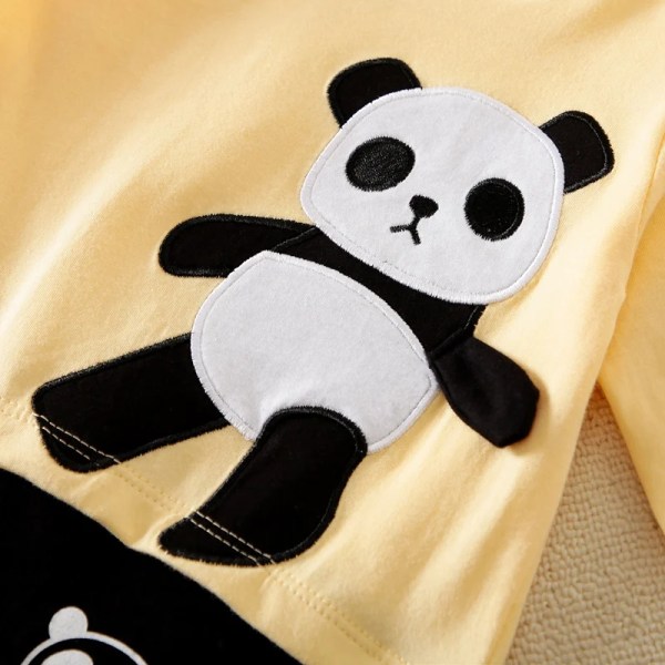100 % bomull baby pojke/tjej tecknad panda mönster långärmad skarvbyxa Pale Yellow 9-12 Months