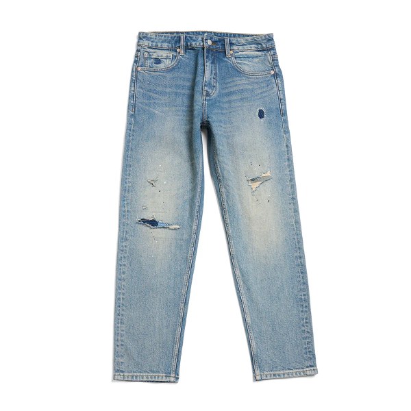 High Standard 2023 Vår Sommar Ny 14 Oz Ripped Patchwork Vanliga raka jeans Herrmode Vintage jeansbyxor Vintage Blue 34 REC 80.5-85KG