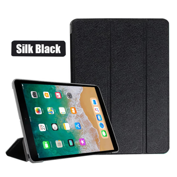 För iPad Air Mini Pro 1 2 3 4 5 6 7 8 9 10 9.7 10.5 11 5. 6. 7. 8. 9. Case Slim Wake Smart Cover PU Läder Tri-fold Coque iPad 2 3 4 Silk Black