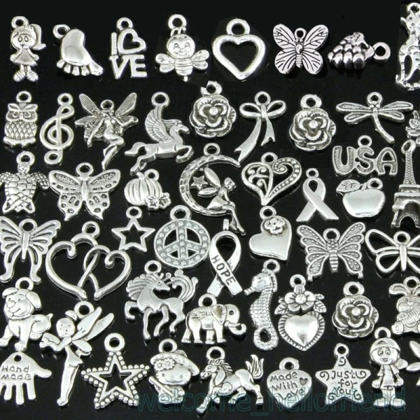 100st metall tibetanskt silver blandat hänge Djur Berlocker Pärlor för smyckestillverkning Armband DIY Örhängen Halsband DIY Craft 100pcs random